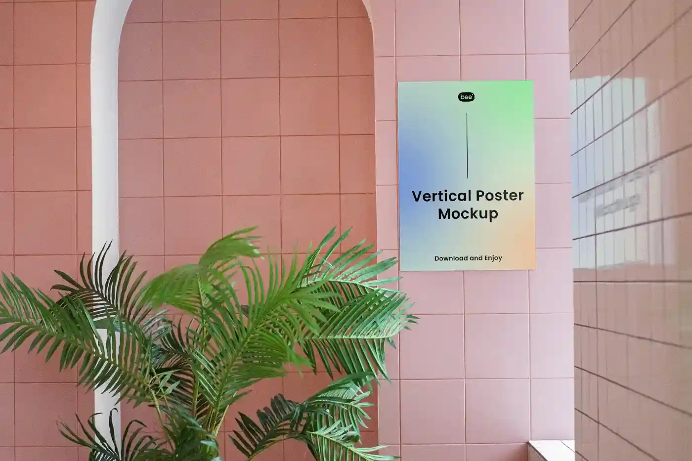 Free Vertical Poster on Pink Wall Mockup PSD
