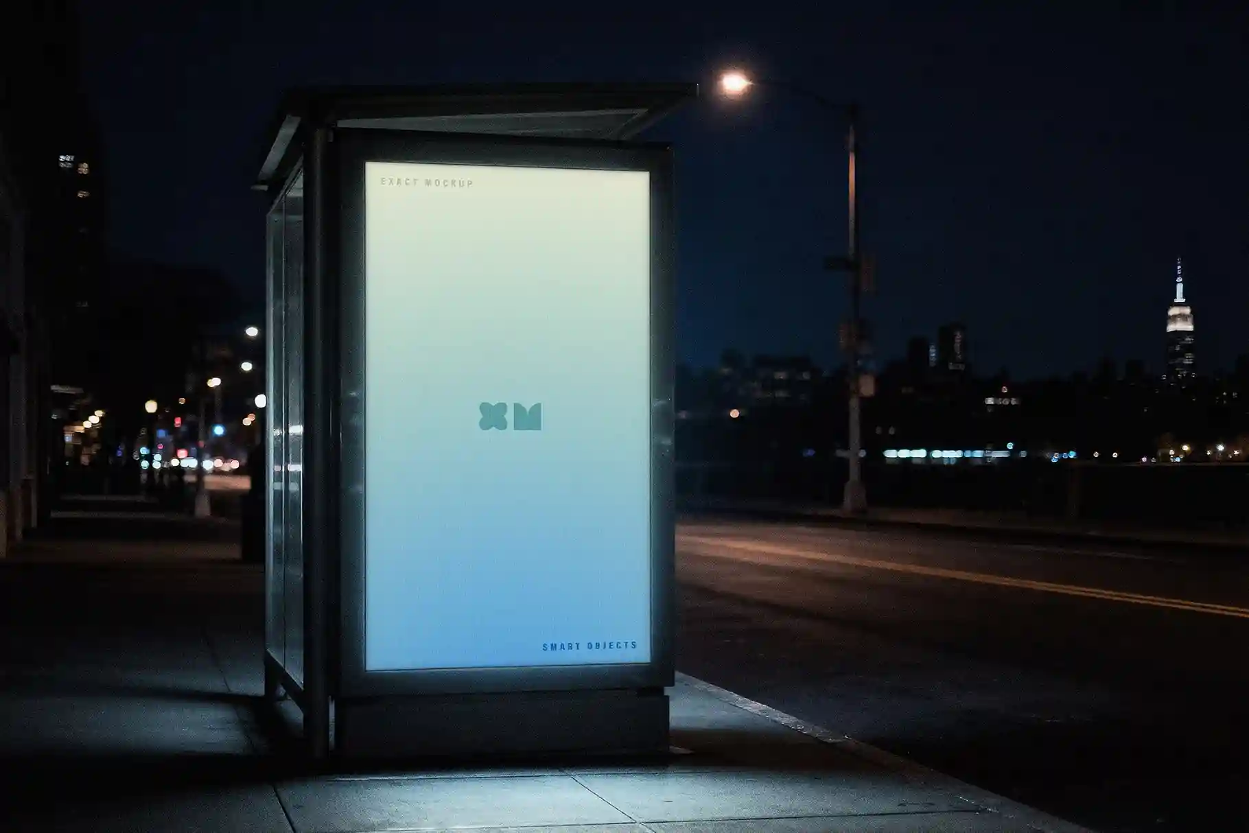 1Free Glowing Bus Stop Vertical Screen Mockup PSD