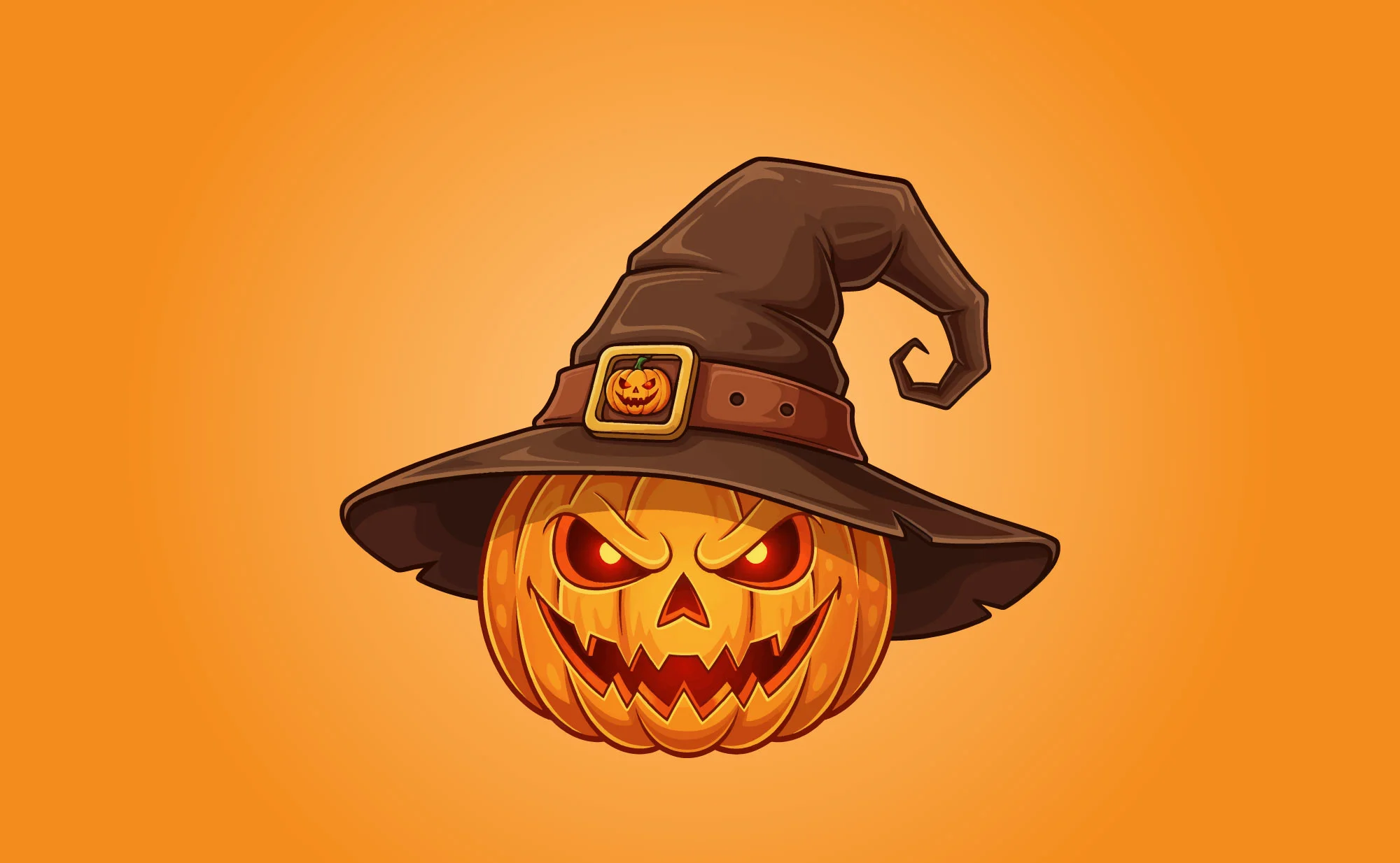 Free Angry Jack O’ Lantern Head Wearing Witch Hat Vector