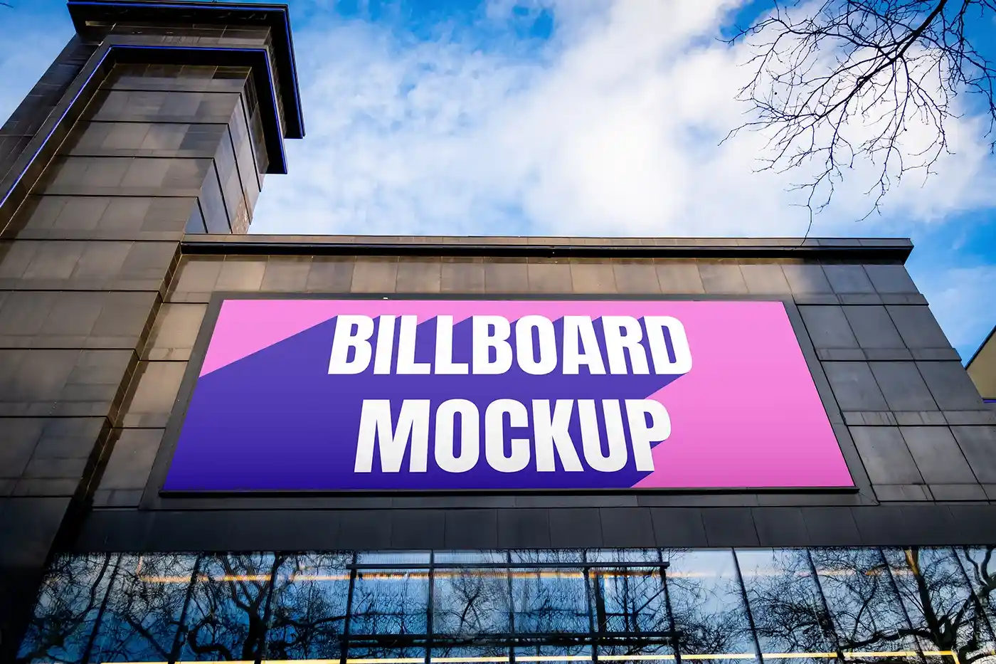 Free Billboard on Black Building Mockup