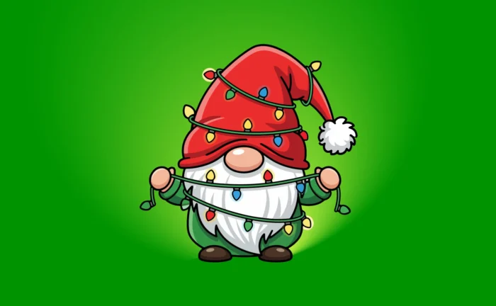 Free Christmas Gnome with Festive Lights Illustration