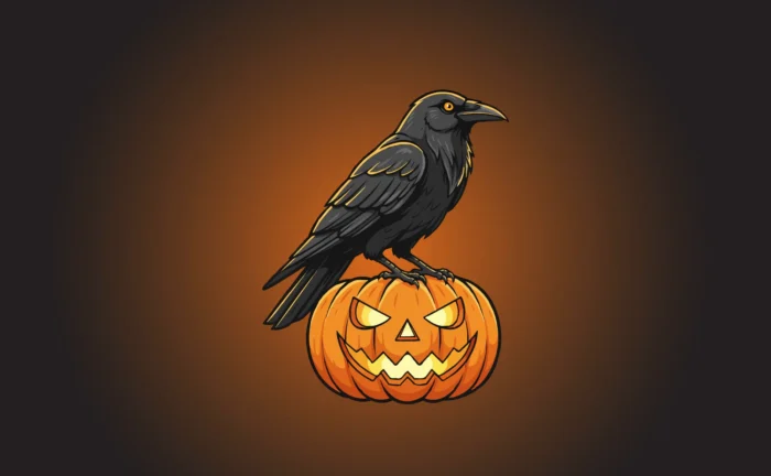 Free Crow Sitting on Jack O’ Lantern Illustration