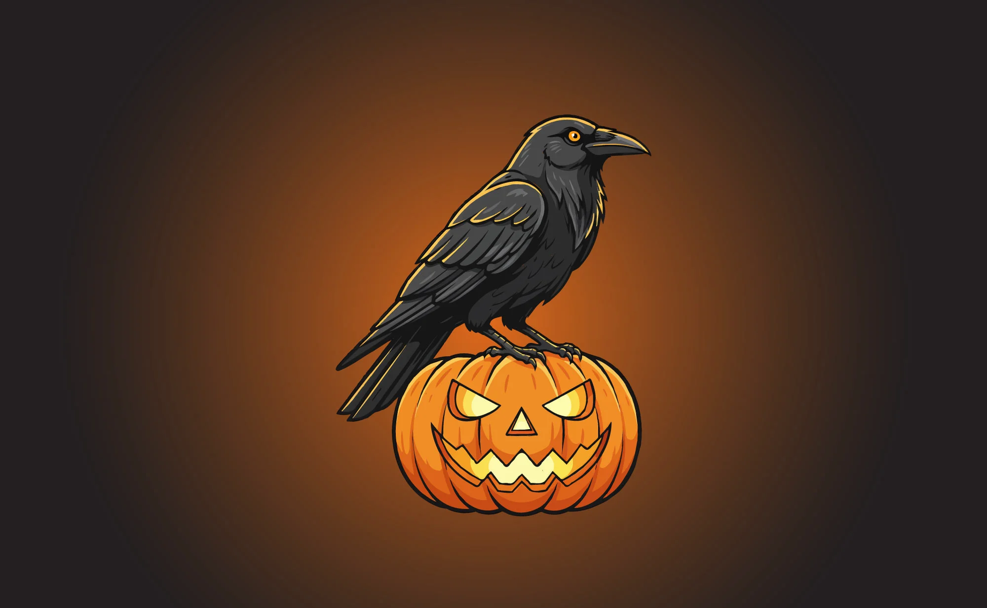 Free Crow Sitting on Jack O’ Lantern Illustration