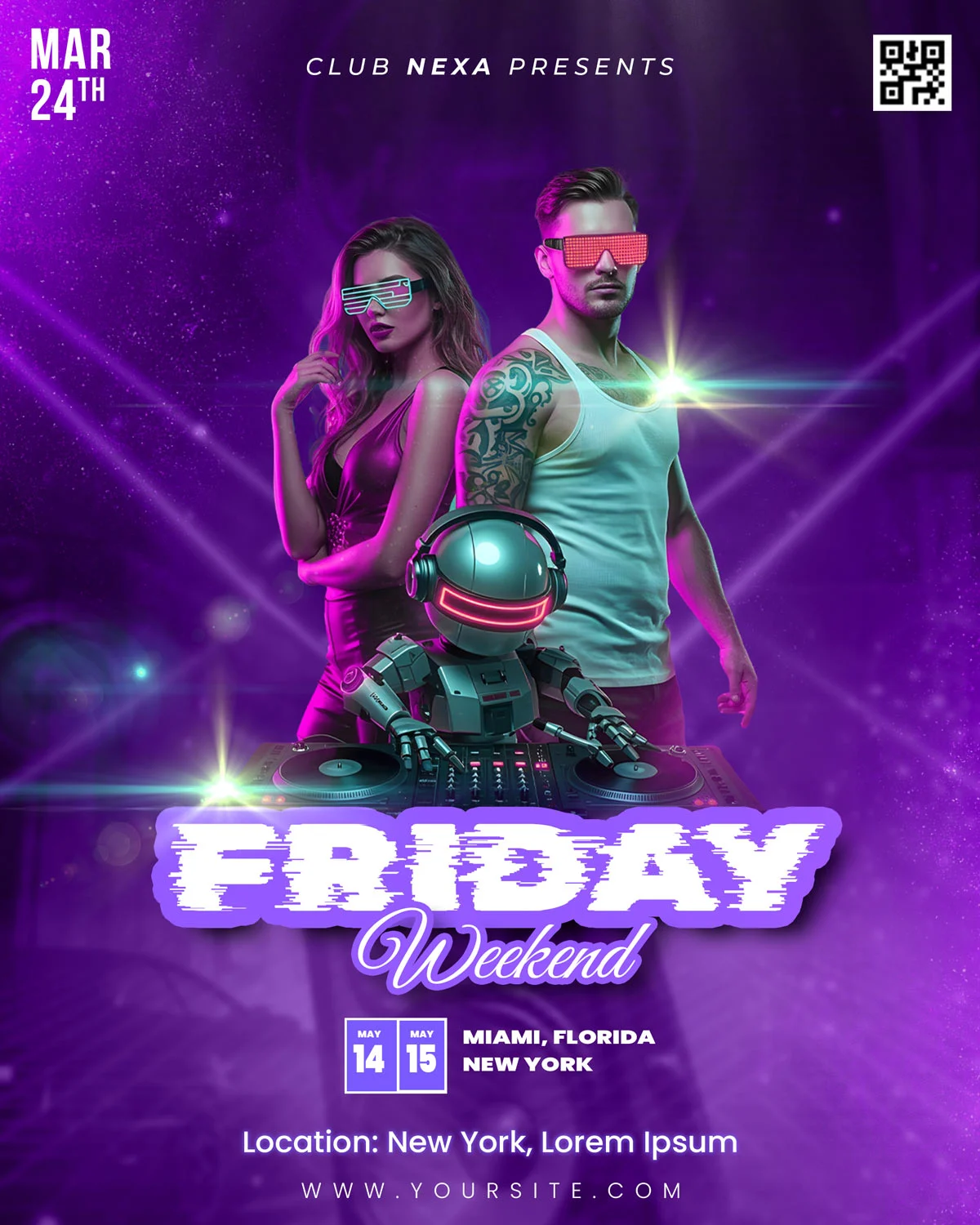 Free Electro Neon futuristic party flyer1