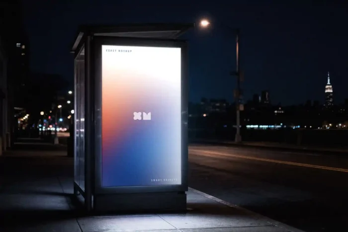 Free Glowing Bus Stop Vertical Screen Mockup PSD