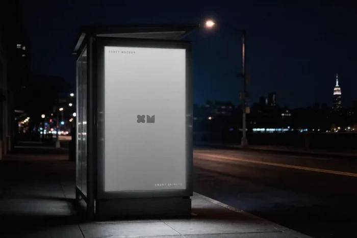 Free Glowing Bus Stop Vertical Screen Mockup PSD1