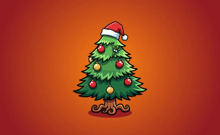 Free Christmas Tree with Santa Cap Illustration