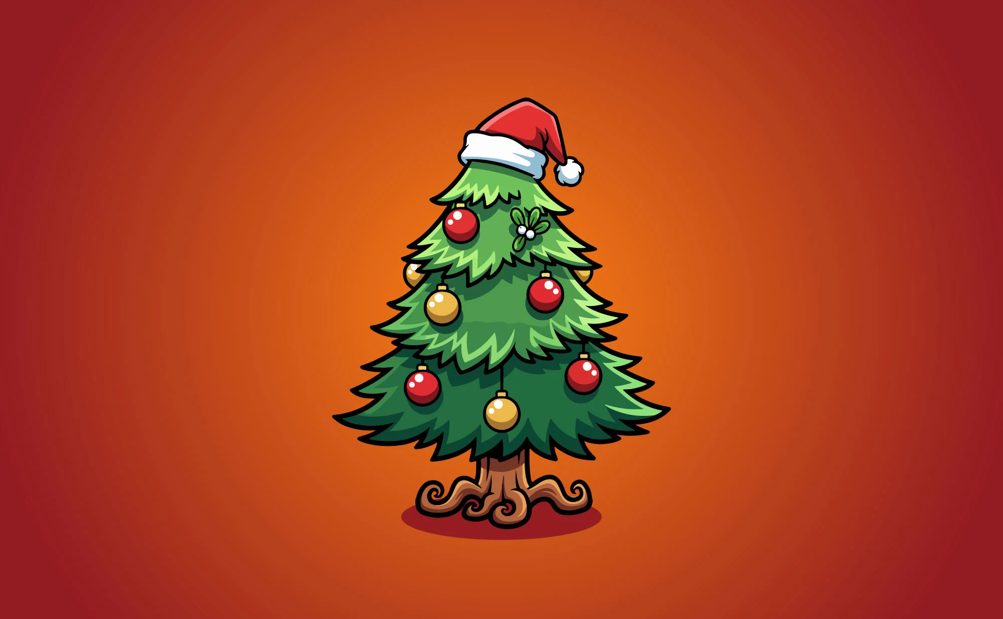 Free Christmas Tree with Santa Cap Illustration