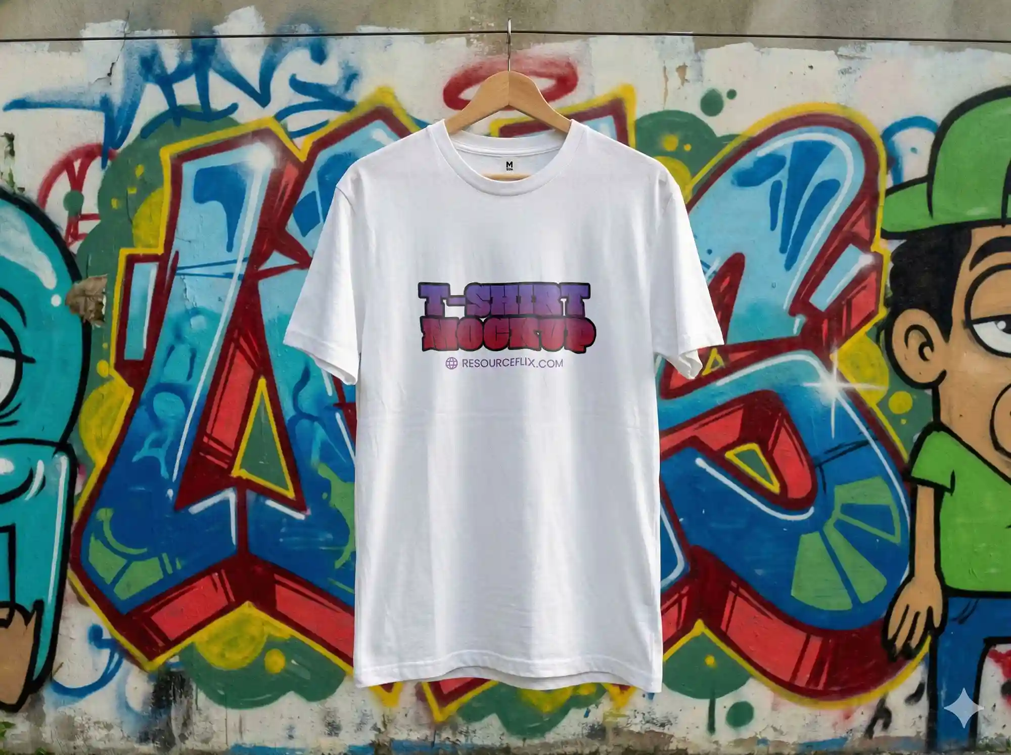 new t shirt mockup behind gfraffiti wall 11