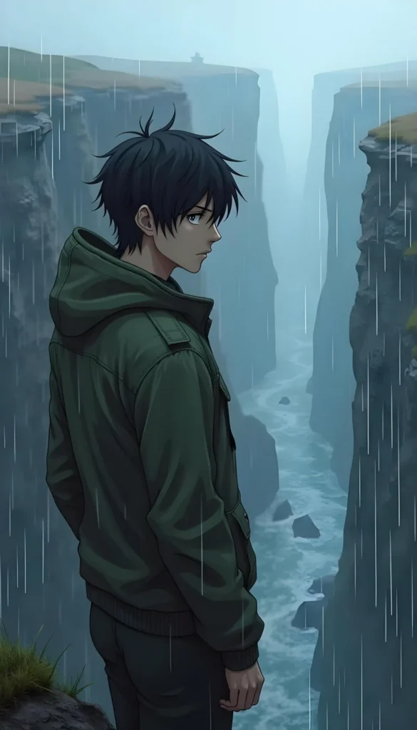Anime-Style Rainy Cliff iPhone Wallpaper