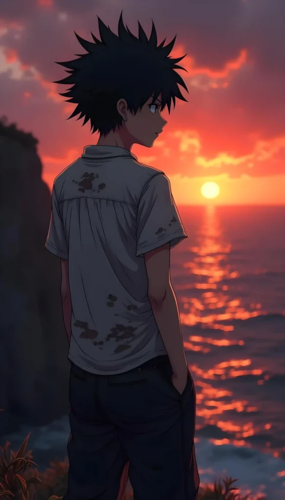 Anime Aesthetic iPhone Wallpaper – Boy on Cliff Overlooking Sea Shore