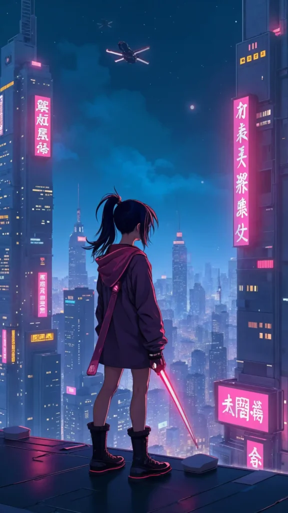 Cyberpunk Anime Wallpaper: Neon Love in a Futuristic City