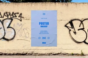 Free Paper Poster Mockup on Graffiti Wall