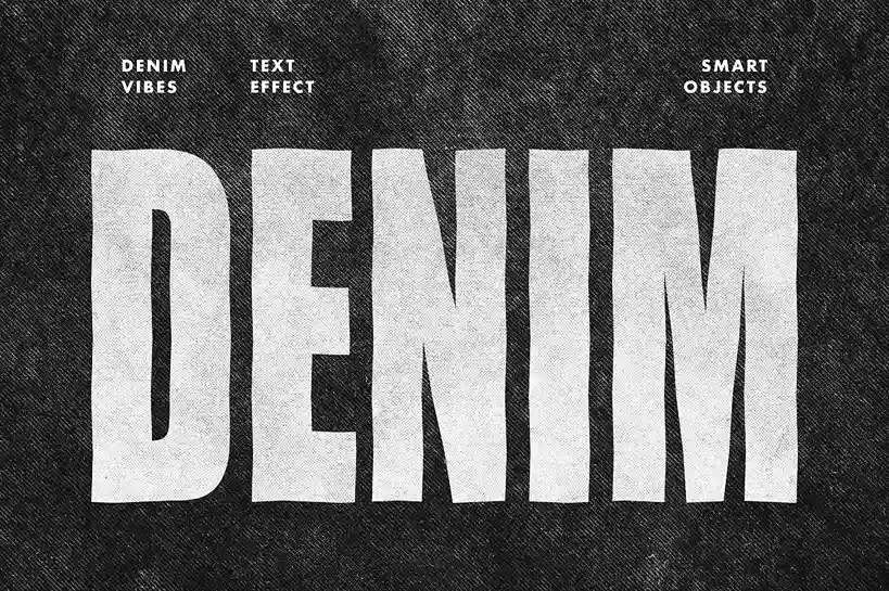 High-resolution preview of the Free Denim Grunge Text Effect PSD, showcasing bold typography with a realistic woven denim fabric texture.